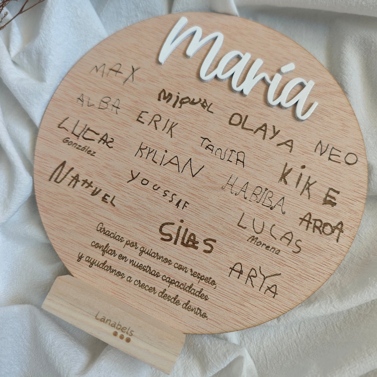 PLACA PARA PROFE CON NOMBRES ESCRITOS